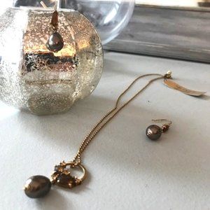 Monet Jewelry Set Necklace and Earrings Soft Brown